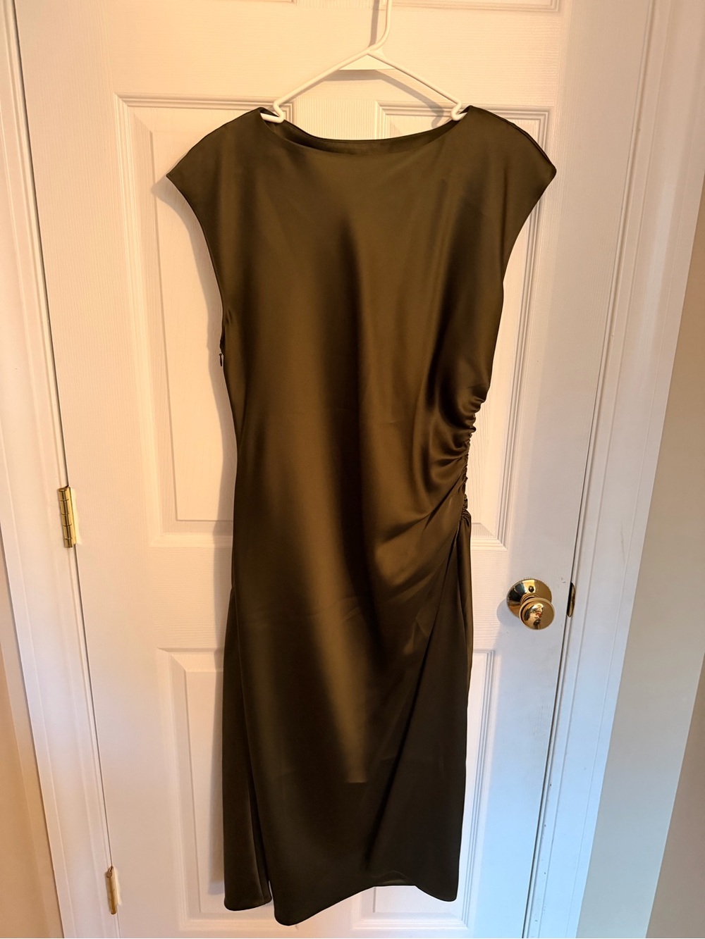 Banana Republic Olive Midi Dress with Side Gathering